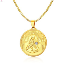 Circular Type Religion Jewelry Maria Crystal Gold Chain Medallion Necklace